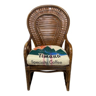 Vintage Hollywood Regency Boho Chic Bentwood Rattan Fan Back Lounge Chair For Sale