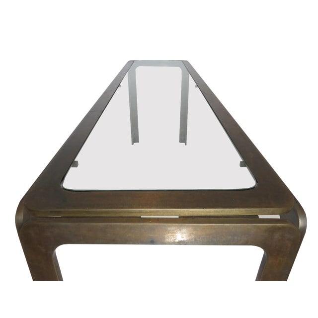 Vintage Bronze and Glass Console Table Attributed to Roger Sprunger for Dunbar For Sale In Chicago - Image 6 of 12