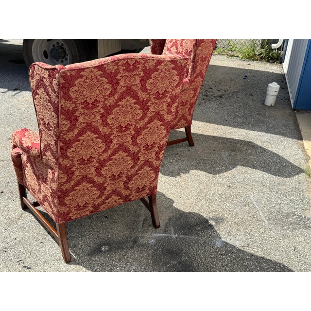 Pair of Chippendale Style Straight-Leg Fireside Wingback Chairs For Sale - Image 11 of 12