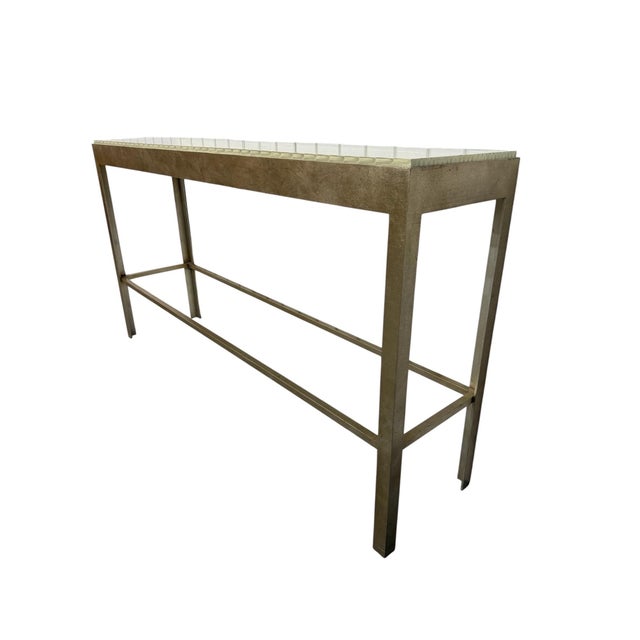 Contemporary Vintage Baker Furniture Modernist Metal & Tessellated Tile Console Table For Sale - Image 3 of 9
