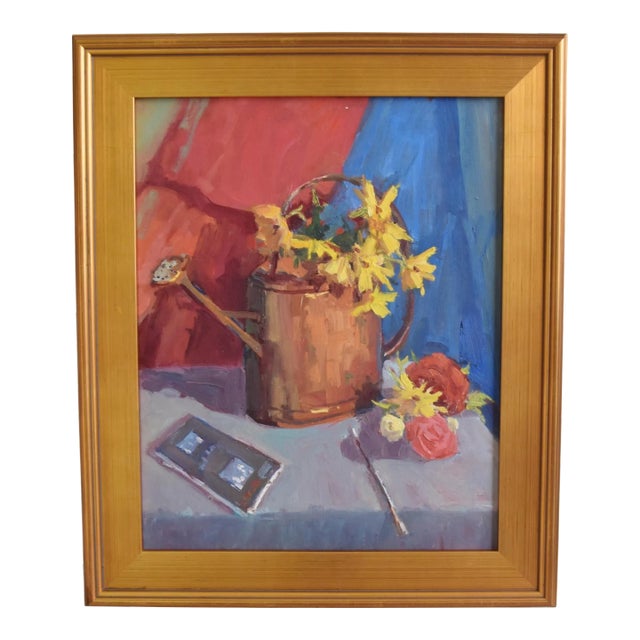 Silvio Silvestri, Listed Artist Bouquet Floral Flowers Oil Painting Including the Antiqued Gold Wood Frame For Sale