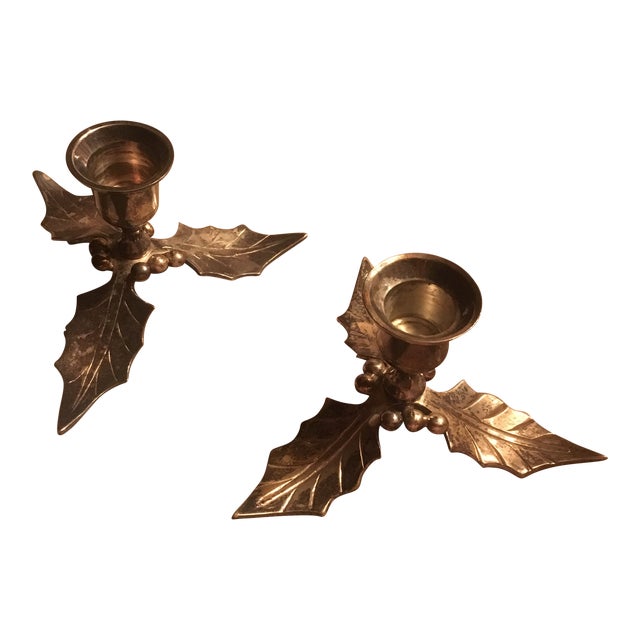 Restoration Hardware Christmas Holiday Holly Candle Holders a Pair