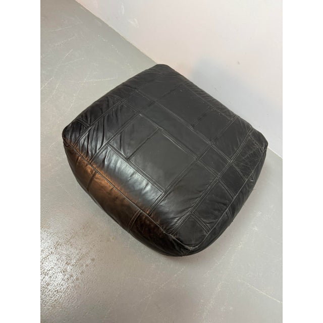Industrial Large Vintage Black Patched Leather Pouf from de Sede, 1960s For Sale - Image 3 of 4