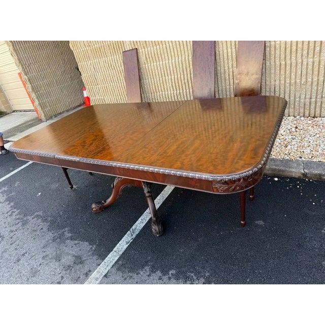 Early 20th Century Antique Georgian Style Emprire Style Mahogany Rope Edged Pedestal Dining Table With 4 Leaves by Berkey and Gey Furniture For Sale - Image 5 of 18