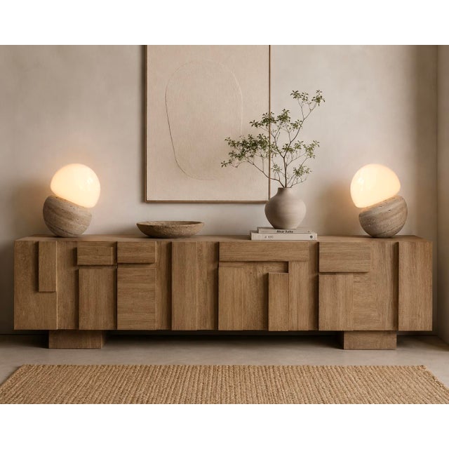 Mid-Century Modern Pair of Travertine and Opaline Glass Culbuto Lamps Italy, 1980s For Sale - Image 3 of 14