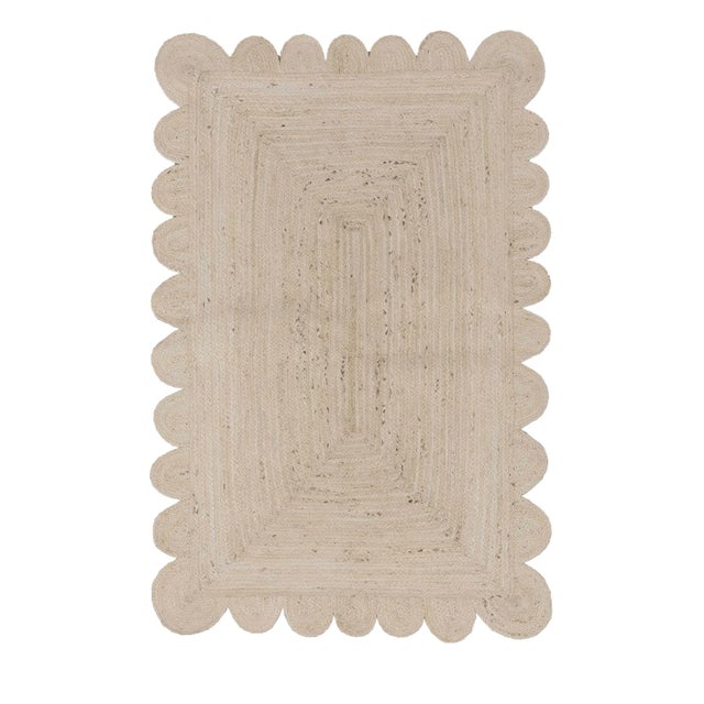 Natural White Jute Scallop Hand Made Rug - 3'x5' For Sale - Image 11 of 11