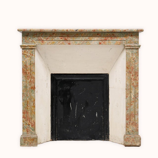 Brown Antique 19th Century Wooden Fireplace in Faux Marble For Sale - Image 8 of 8