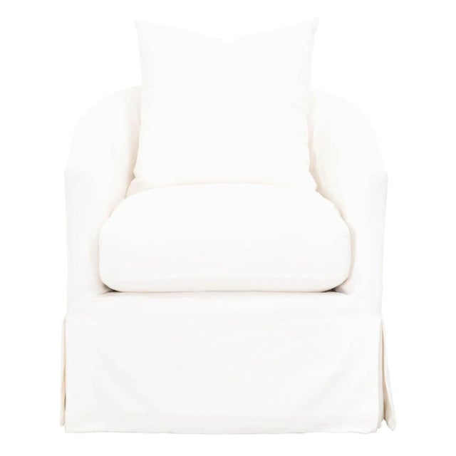 Faye Slipcover Swivel Club Chair, Cream Crepe For Sale - Image 10 of 10