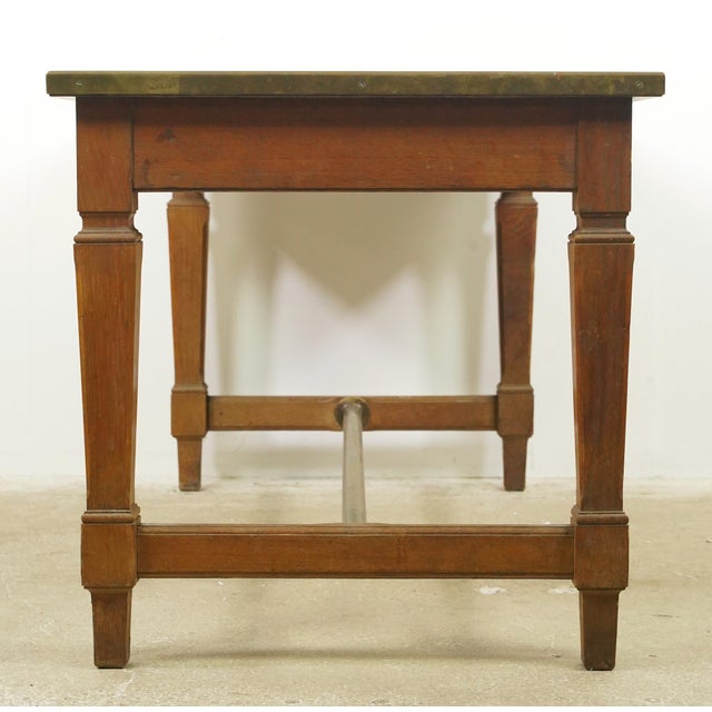 Mid 20th Century Banque De France Leather Top Wood Bank Writing Desk For Sale - Image 13 of 16