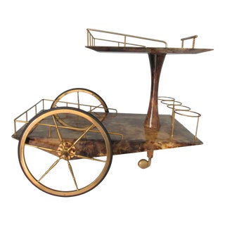 Aldo Tura Lacquered Goatskin and Brass Wedge Shaped Bar Cart For Sale