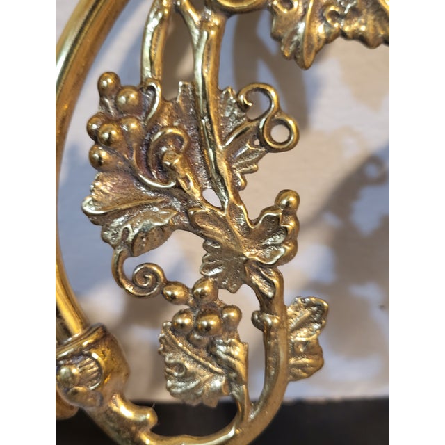 Antique Brass Wall Sconce With Frosted Glass Shade & Etched Floral Design For Sale - Image 4 of 12