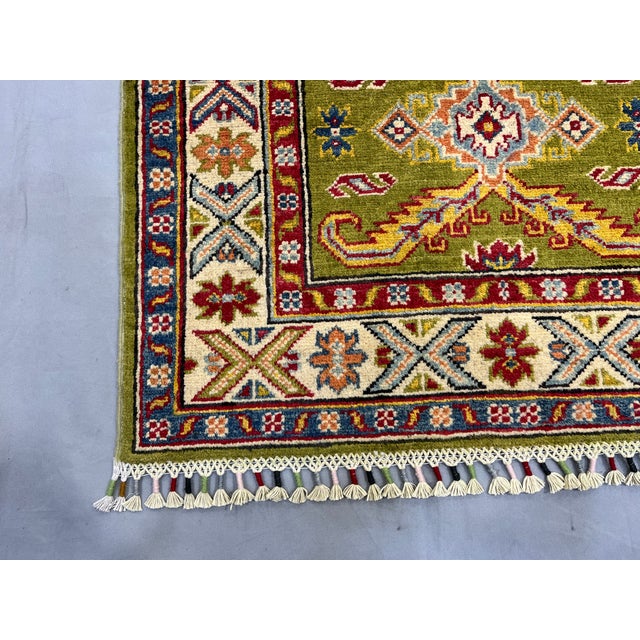 Olive Green, Red and Cream Kazak Wool Runner Rug, 2'11" X 9'9" For Sale - Image 17 of 18