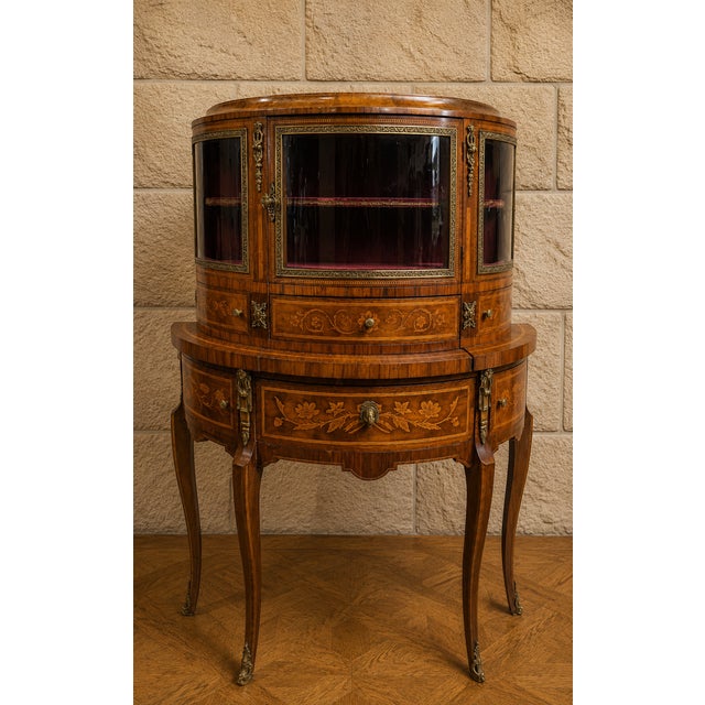 Louis XV Marquetry Desk and Display Cabinet, 1890s For Sale - Image 10 of 10