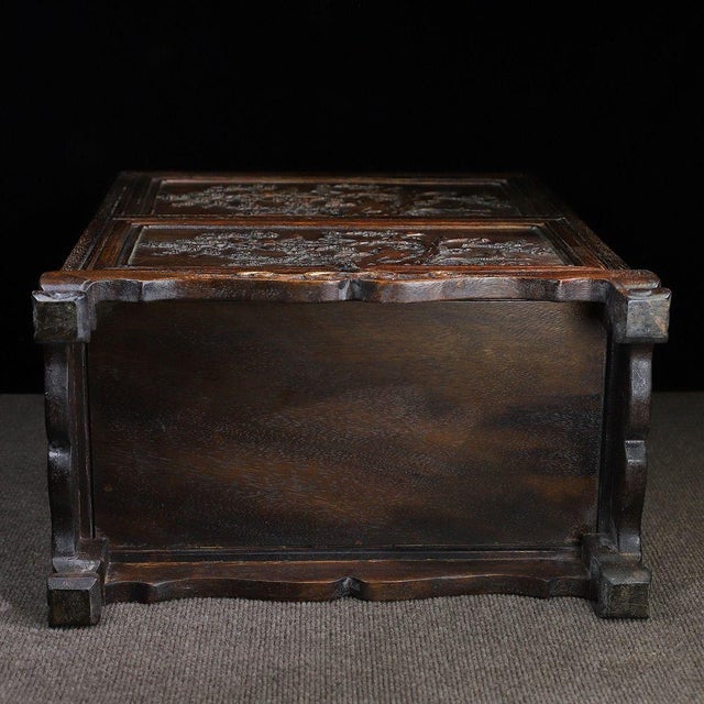Vintage Rosewood Sliding Door Cabinet With Magpie & Plum Carving For Sale - Image 10 of 10