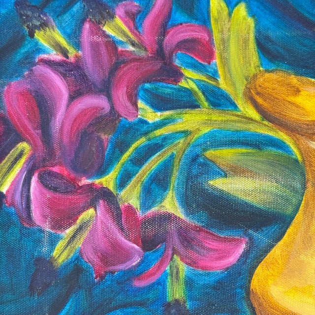 Traditional Original Signed Floral Still Life Painting on Canvas Framed For Sale - Image 3 of 10