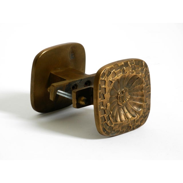Beautiful double-sided Mid-Century Modern door handle in heavy bronze. Unique abstract design from the 1960s. Square with...