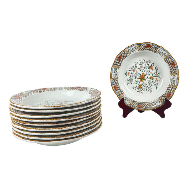 Soup Plates with Rouen Sainfoin Pattern from Gien, 1990, Set of 10 For Sale