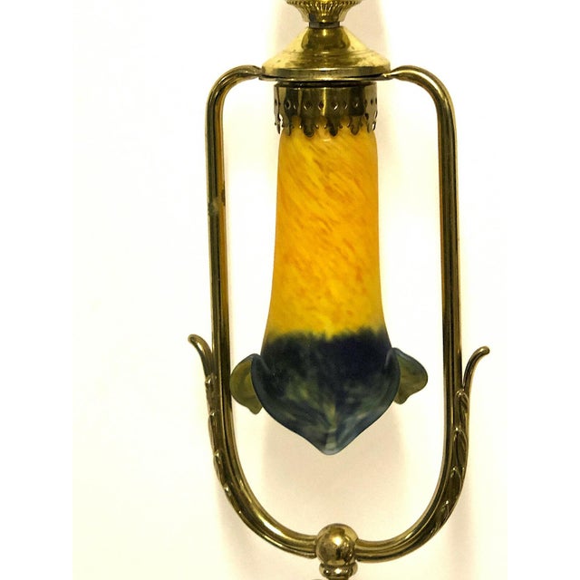 French Brass and Glass Pate De Verre Single-Light Chandelier, 1960s For Sale - Image 6 of 6