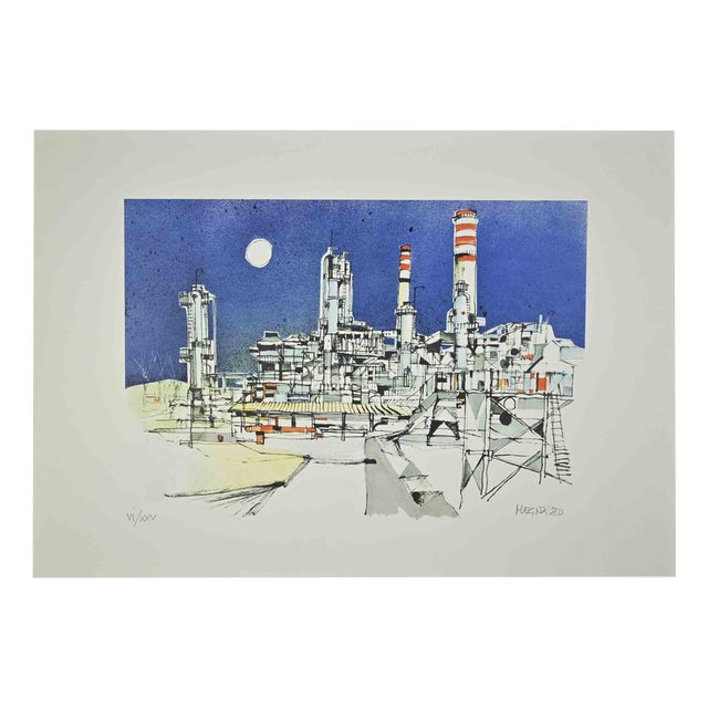 Giuseppe Megna, The Factory, Lithograph, 1980 For Sale
