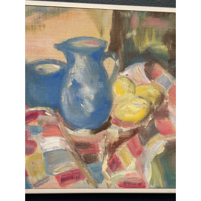 Mid-Century Modern Off, Blue Jugs and Lemon, 1950s, Oil on Panel, Framed For Sale - Image 3 of 13