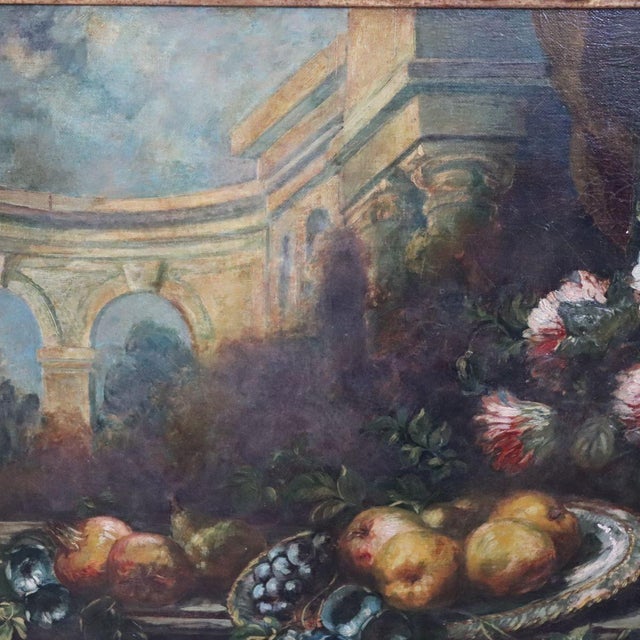 Still Life with Flowers and Fruits, 1800s, Large Oil on Canvas, Framed For Sale - Image 3 of 18
