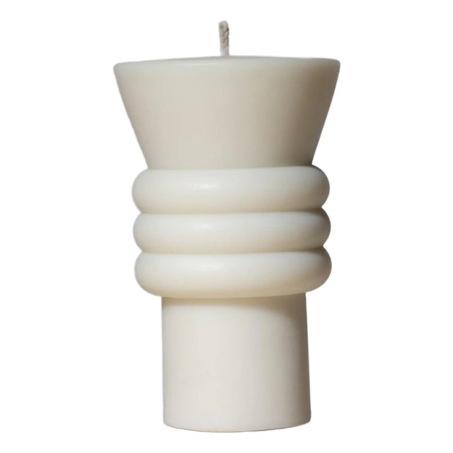 Sculptural Postmodern Beeswax Pillar Candle No.03 in Alabaster White For Sale