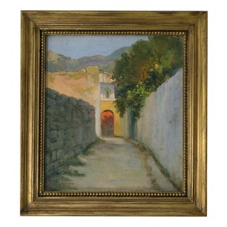 Alfredo Mahieux, Light Beyond the Alley in Ischia, 1949, Oil Painting on Board, Framed For Sale