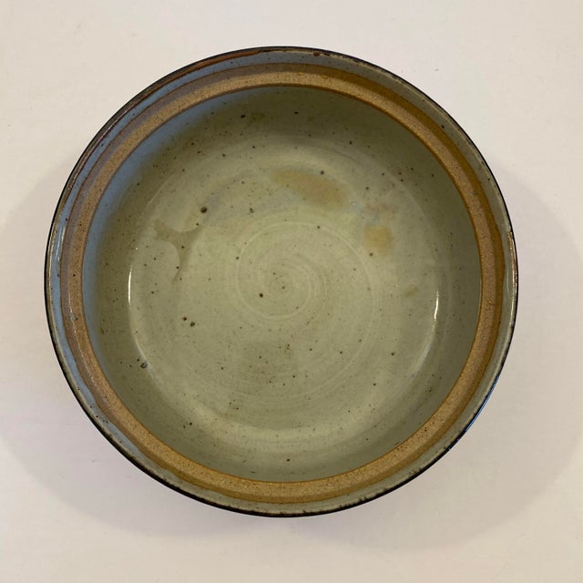 Vintage Studio Stoneware Bowl in Cobalt Blue With Hand-Painted Botanical Motif For Sale - Image 4 of 8