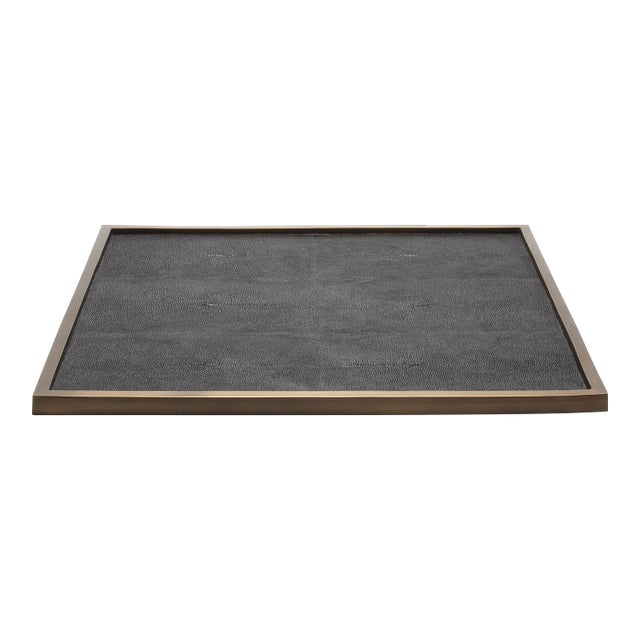 Extra Large Square Tray in Black Shagreen With Bronze Patina Brass by Kifu Paris For Sale