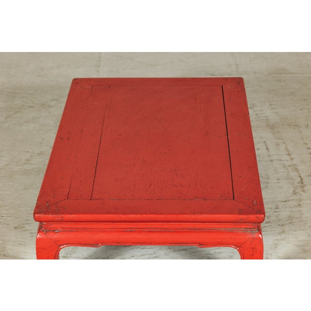 Vintage Chinese Low Red Lacquer Coffee Table with Curved Legs For Sale - Image 11 of 11
