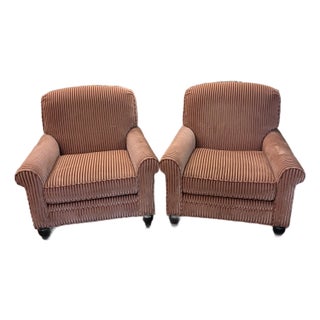 Pair of Lee Jofa Regency Style Upholstered Club Chairs For Sale