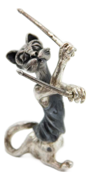Nickel Plated Silver Miniature Cat with Drumsticks