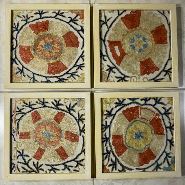 Set of Four 19 Century Antique Silk Suzani Wall Hanging For Sale - Image 4 of 12