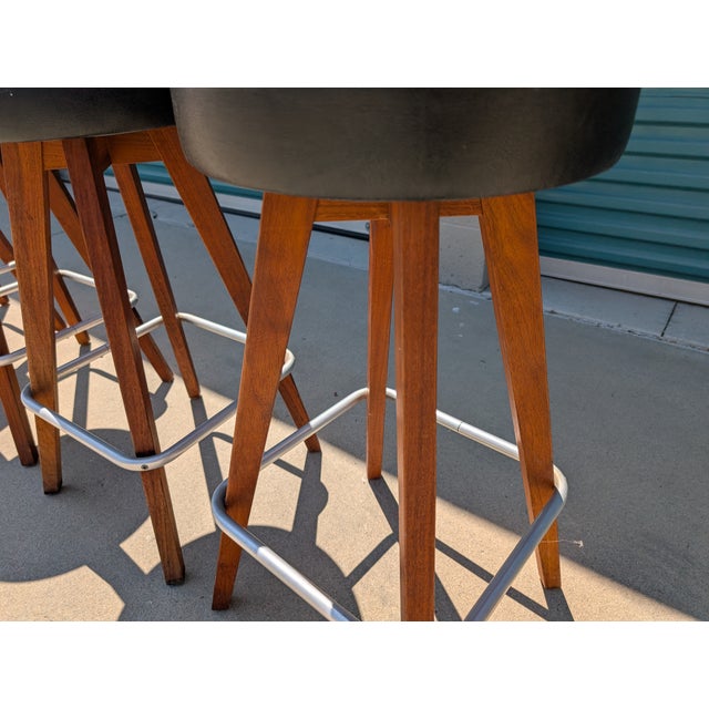 Mid Century Modern Walnut Swivel Bar Stools- Set of 4 For Sale - Image 11 of 11