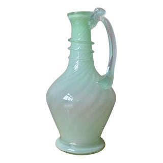Bohemian Blown Glass Carafe in Light Green, 1940s For Sale