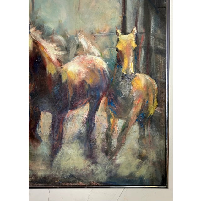 Inspired by Ralph Lauren, Original Galloping Horses Oil on Canvas, Signed by Artist For Sale In Palm Springs - Image 6 of 12