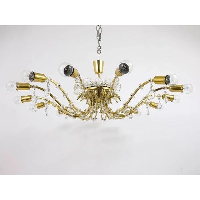 Large Mid-Century Brass & Crystal Flower Chandelier by Lobmeyr, Austria, 1950s For Sale - Image 10 of 11