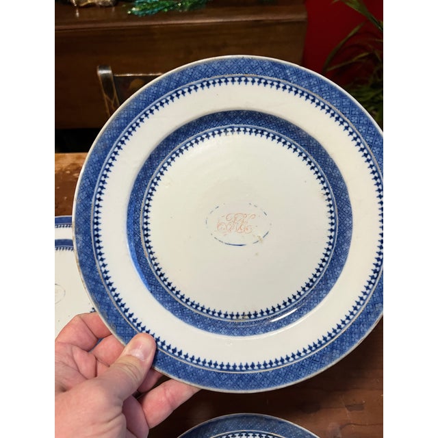 A Set of 6 Nanking Chinese Export Porcelain Monogrammed Plates Circa 1790’s Made in Nanking area of Canton, China. Circa...