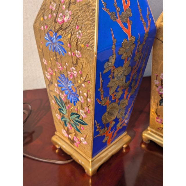 Japanese 19th Century Japanese Cloisonné & Gilt Bronze Table Lamps - a Pair For Sale - Image 3 of 12