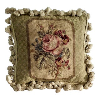 Vintage Needlepoint Floral Pillow For Sale
