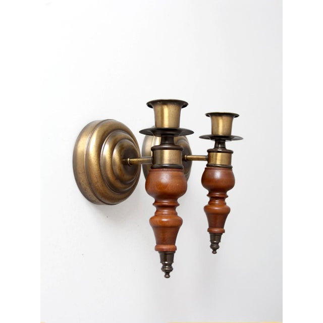Vintage Colonial Revival Wood Candle Wall Sconces Pair For Sale - Image 10 of 12