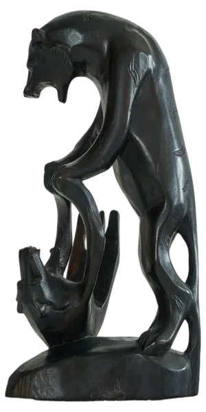 Art Deco Fighting Panthers Sculpture in Wood, 1930s