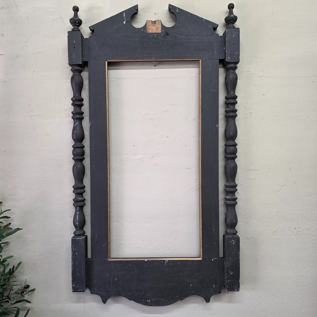 Early 20th Century Victorian Eastlake Style Black Pier Mirror Frame, Architectural Turned Column Wall Surround, Large 55.5 Inch For Sale - Image 11 of 14