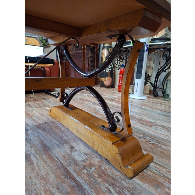 Large Granite Dining Table on an Oak and Wrought Iron Base, 1950s For Sale - Image 4 of 7