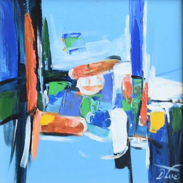 Stunning contemporary original one-of-a-kind colorful abstract oil painting on artist's panel. Signed by the talented...