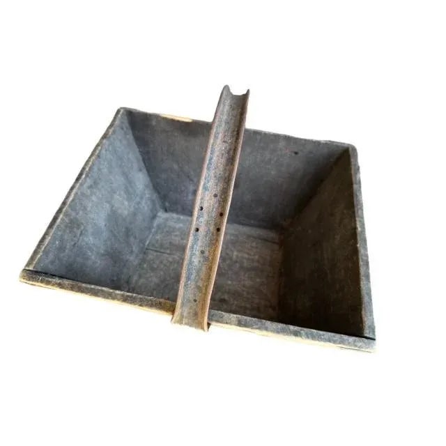 French wood grape harvest basket with metal handle. Initials represent the owner or winery.