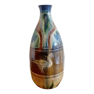 1920s Flemish Nouveau Art Belgium Blue Green Drip Glaze Pottery Vase For Sale