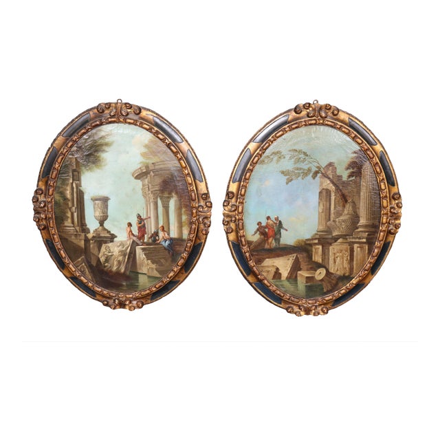 Pair Large Scale 19th C Italian Grand Tour Paintings For Sale