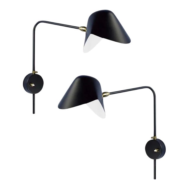 Serge Mouille 'Antony' Wall Lamps in Black - a Pair For Sale