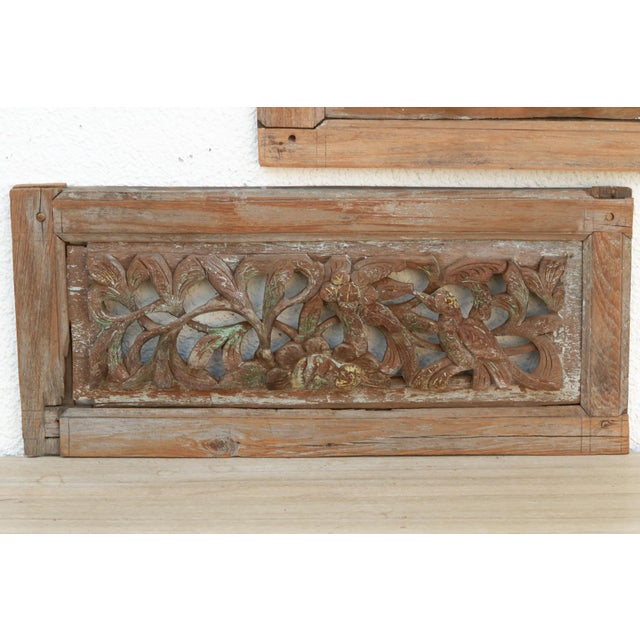 Set of 2, Carved & Painted Temple Carvings For Sale - Image 4 of 9